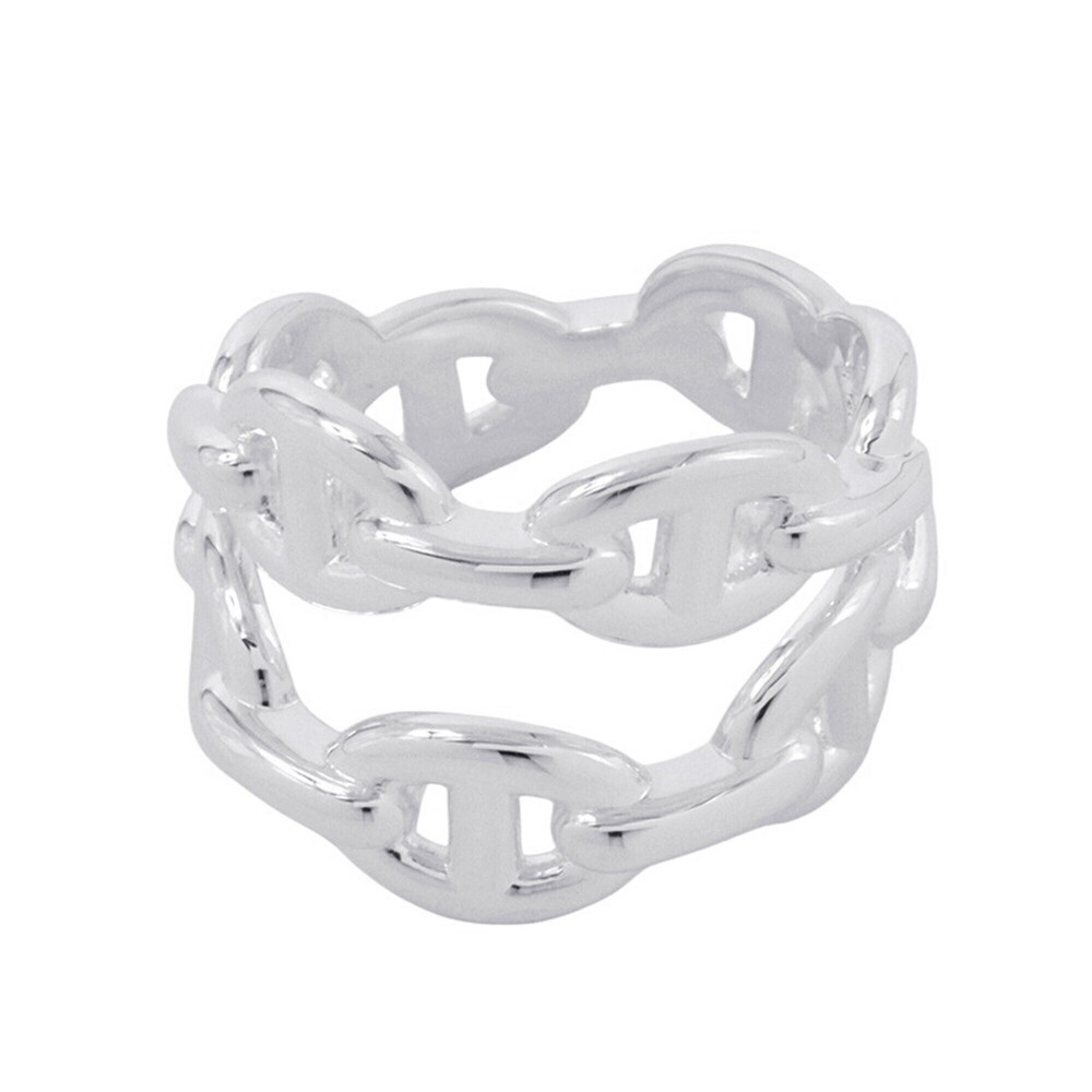 Hermes Ring Chaine d'Ancre Enchainée Double Row SV925 Silver Size 52 HERMES